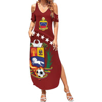 Venezuela Football Custom Summer Maxi Dress La Vinotinto Red Wine Coat of Arms