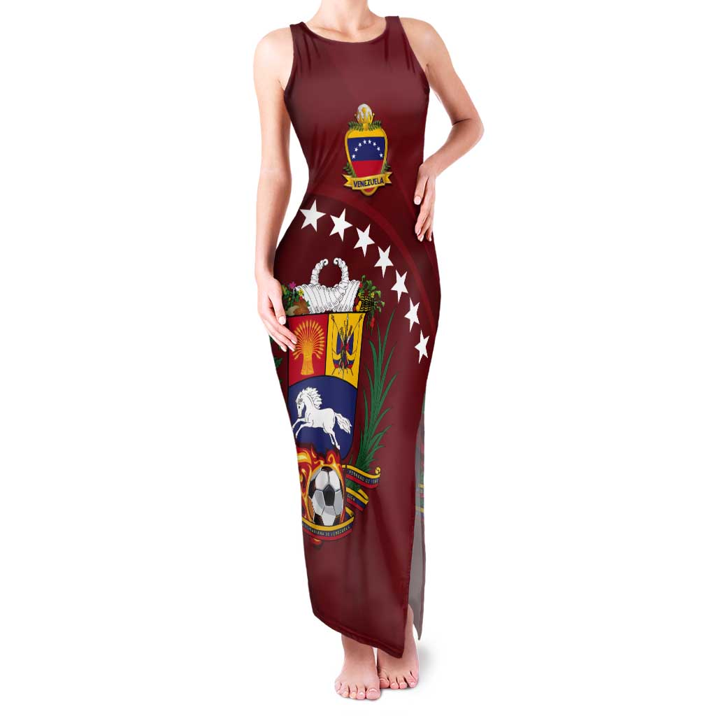 Venezuela Football Custom Tank Maxi Dress La Vinotinto Red Wine Coat of Arms