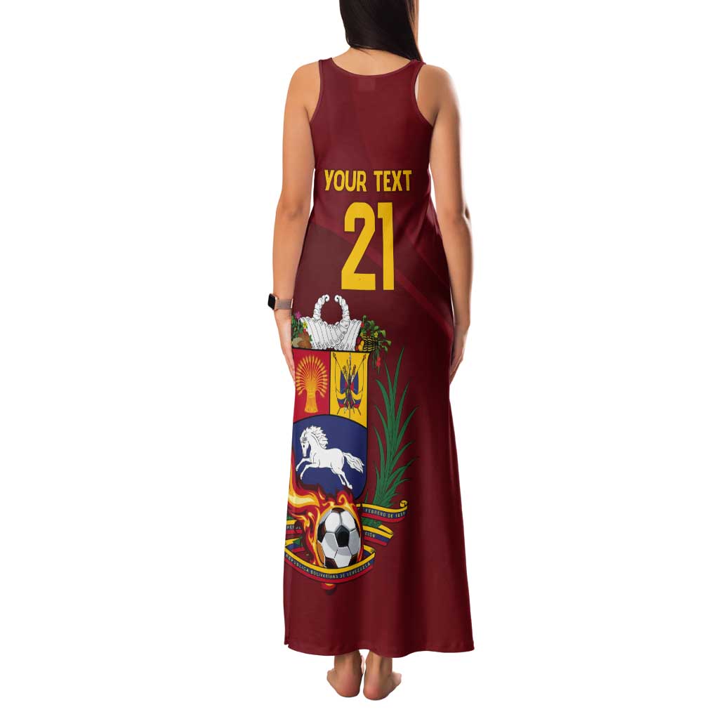 Venezuela Football Custom Tank Maxi Dress La Vinotinto Red Wine Coat of Arms