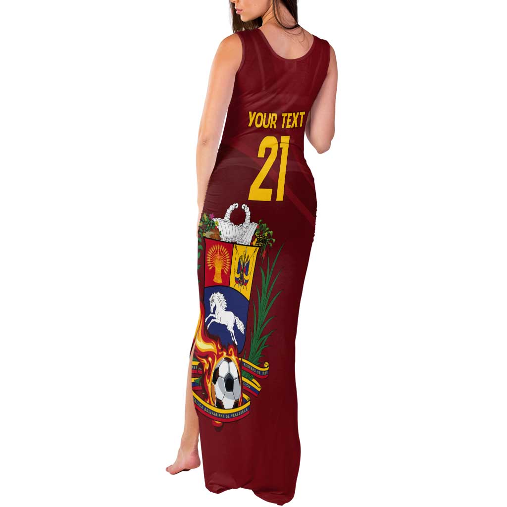 Venezuela Football Custom Tank Maxi Dress La Vinotinto Red Wine Coat of Arms