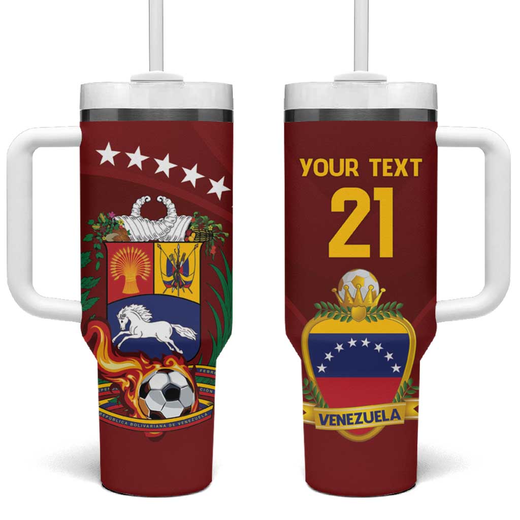 Venezuela Football Custom Tumbler With Handle La Vinotinto Red Wine Coat of Arms