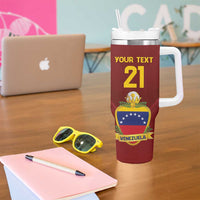Venezuela Football Custom Tumbler With Handle La Vinotinto Red Wine Coat of Arms