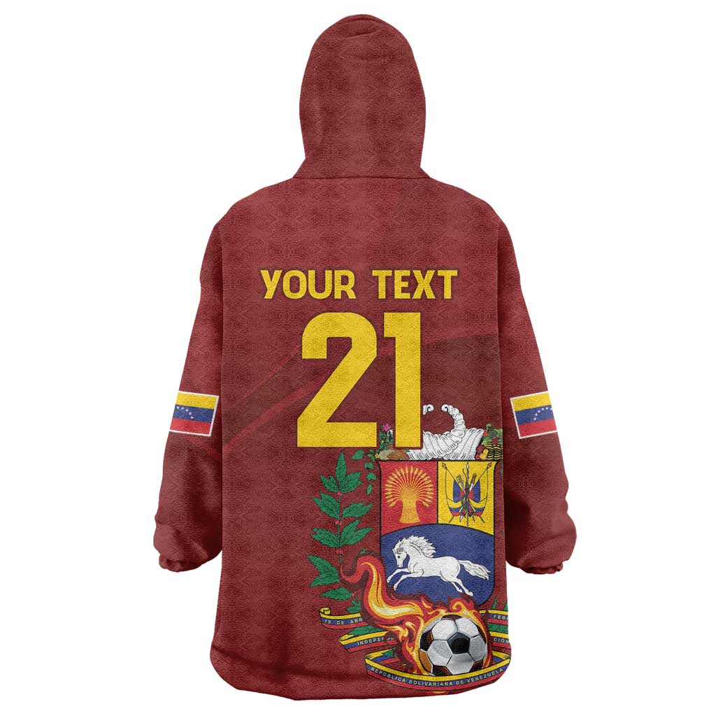 Venezuela Football Custom Wearable Blanket Hoodie La Vinotinto Red Wine Coat of Arms