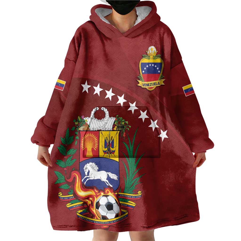 Venezuela Football Custom Wearable Blanket Hoodie La Vinotinto Red Wine Coat of Arms
