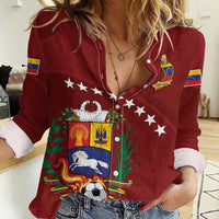 Venezuela Football Custom Women Casual Shirt La Vinotinto Red Wine Coat of Arms