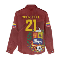 Venezuela Football Custom Women Casual Shirt La Vinotinto Red Wine Coat of Arms