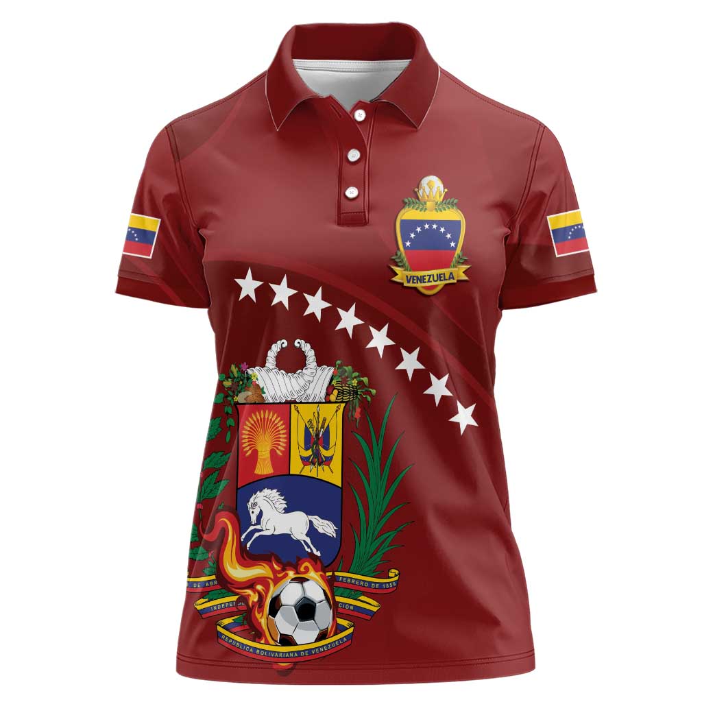 Venezuela Football Custom Women Polo Shirt La Vinotinto Red Wine Coat of Arms