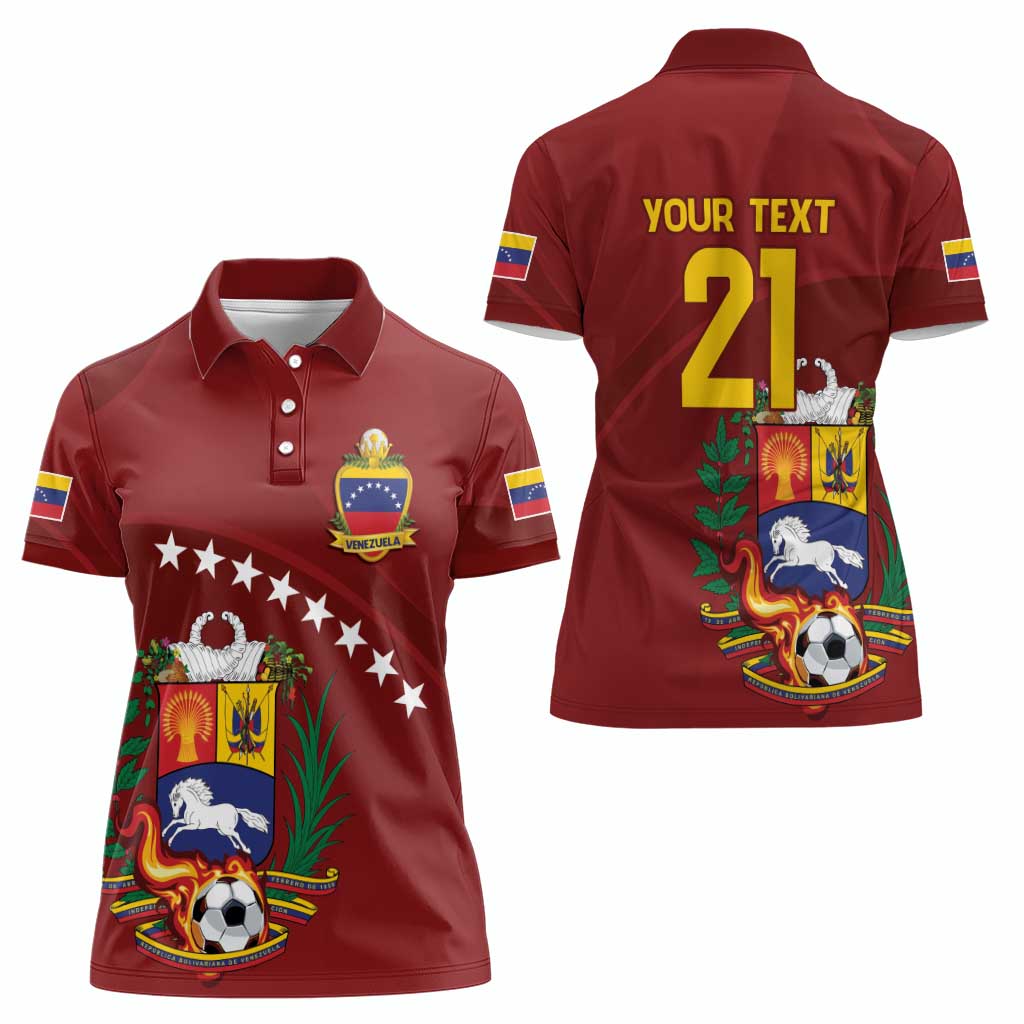 Venezuela Football Custom Women Polo Shirt La Vinotinto Red Wine Coat of Arms