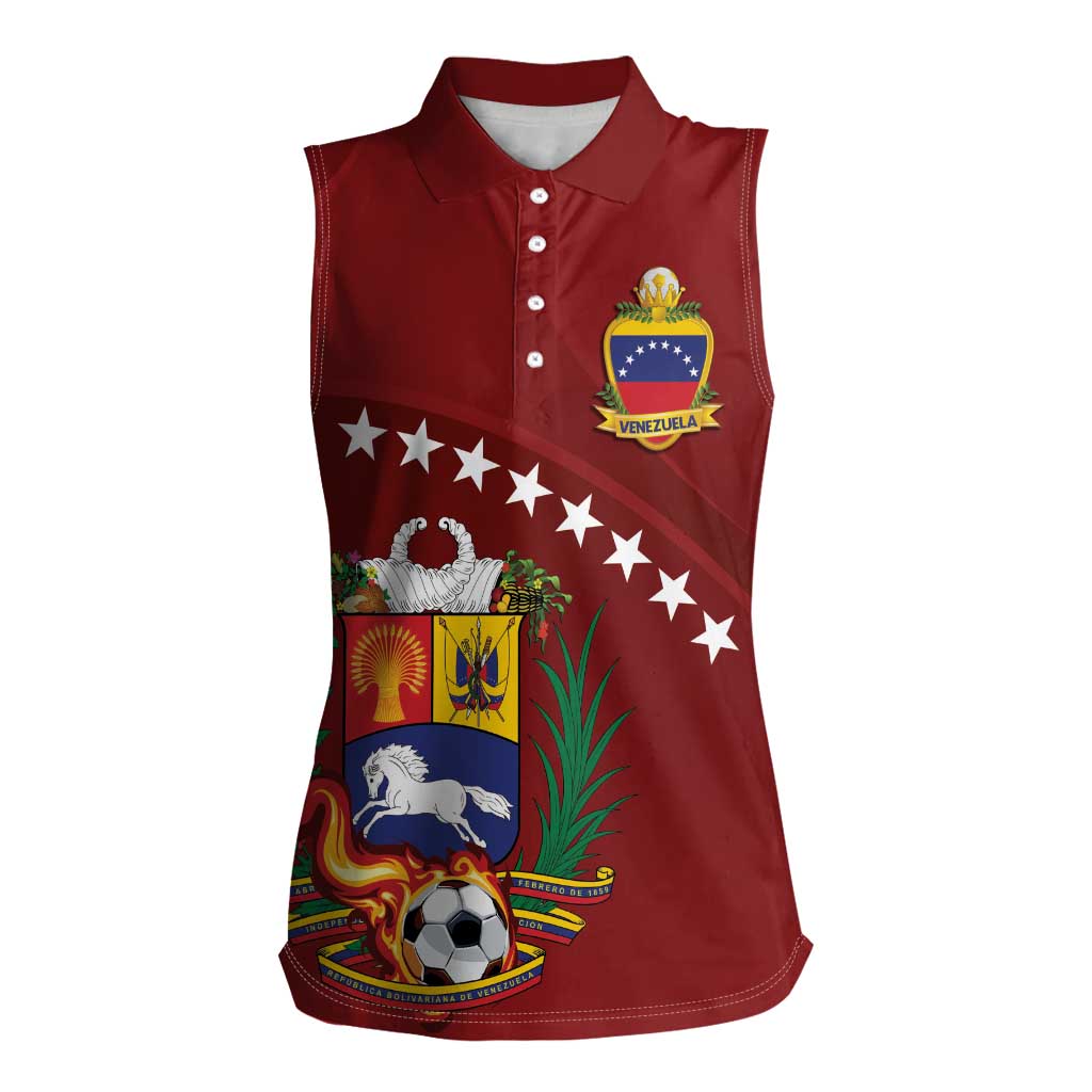 Venezuela Football Custom Women Sleeveless Polo Shirt La Vinotinto Red Wine Coat of Arms