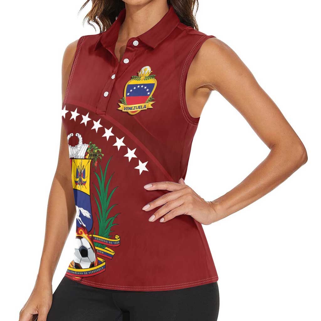 Venezuela Football Custom Women Sleeveless Polo Shirt La Vinotinto Red Wine Coat of Arms