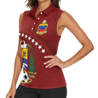 Venezuela Football Custom Women Sleeveless Polo Shirt La Vinotinto Red Wine Coat of Arms