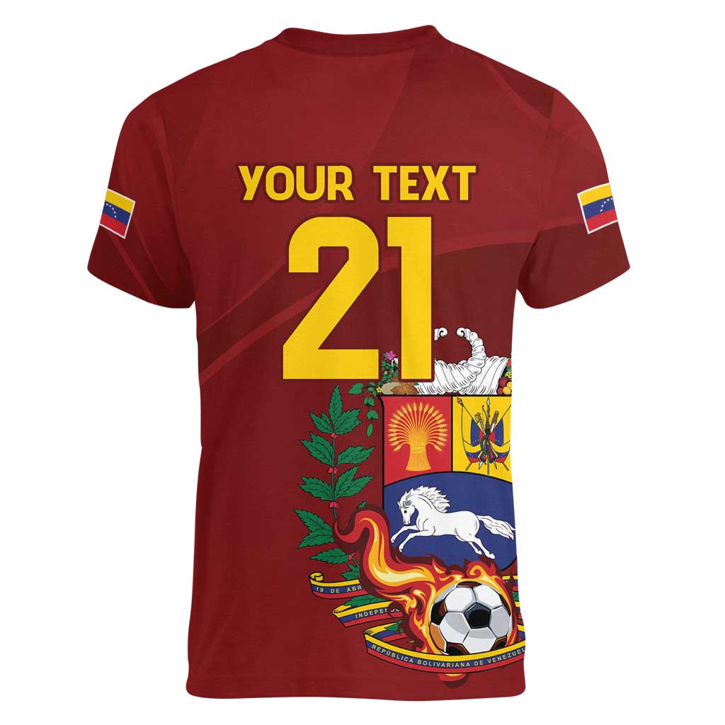 Venezuela Football Custom Women V-Neck T-Shirt La Vinotinto Red Wine Coat of Arms