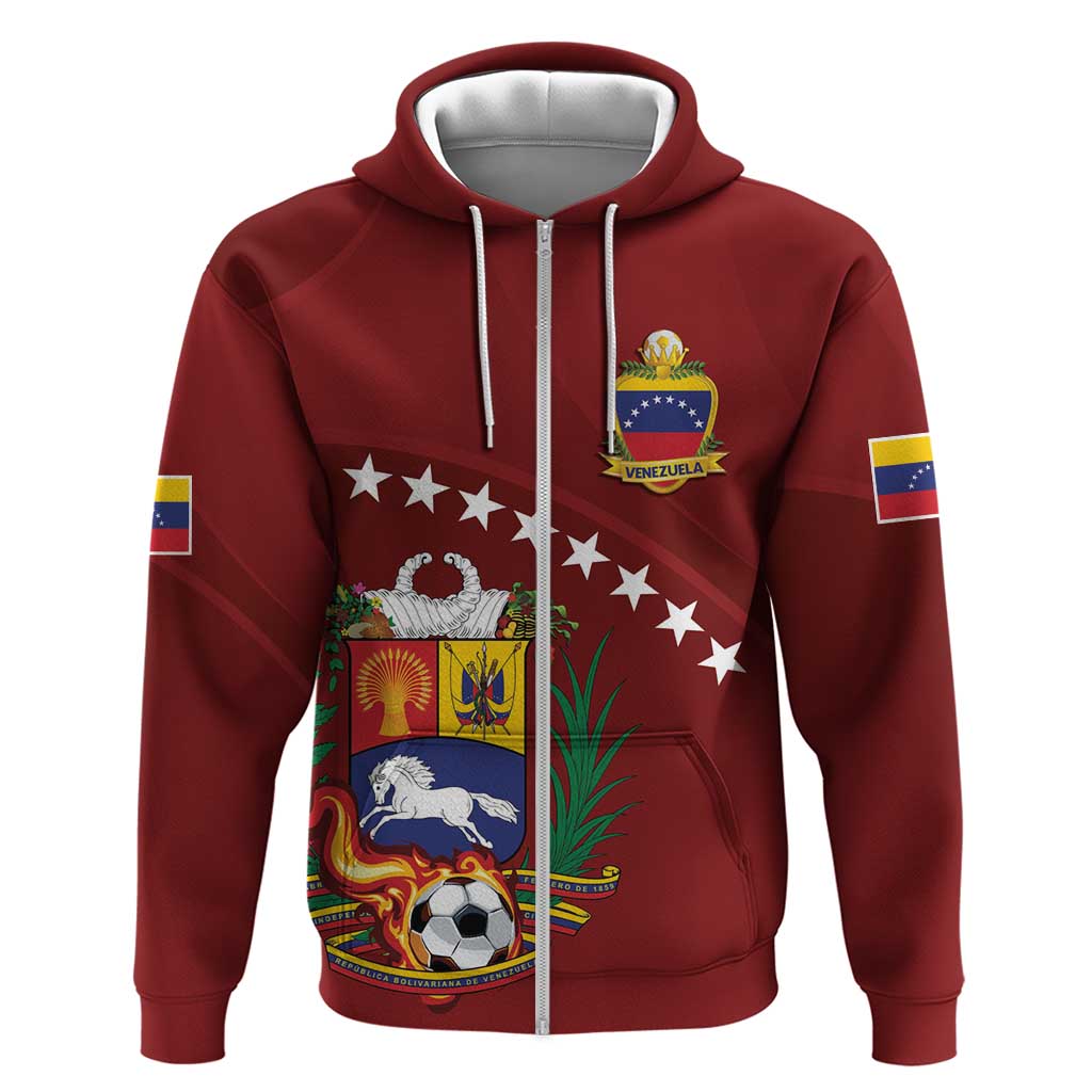 Venezuela Football Custom Zip Hoodie La Vinotinto Red Wine Coat of Arms