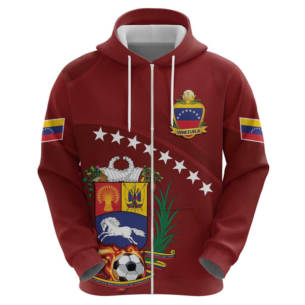 Venezuela Football Custom Zip Hoodie La Vinotinto Red Wine Coat of Arms