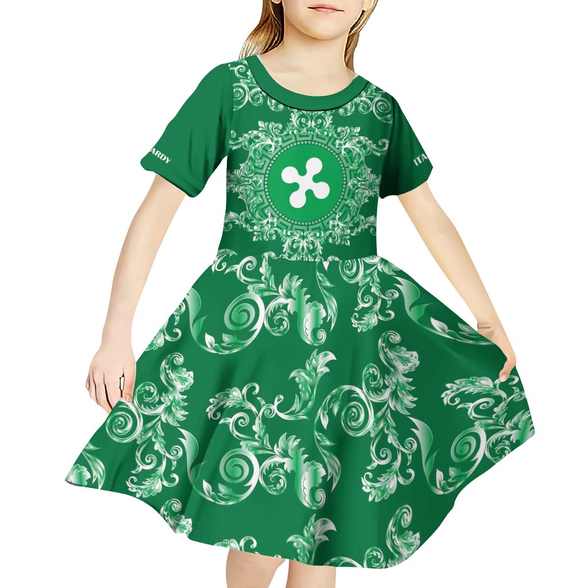 Personalized Italy Lombardy Kid Short Sleeve Dress Baroque Motif