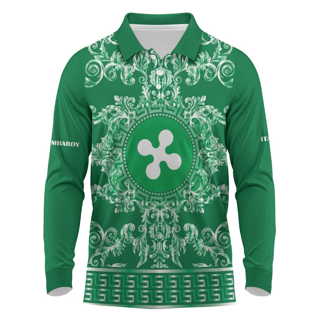 Personalized Italy Lombardy Long Sleeve Polo Shirt Baroque Motif