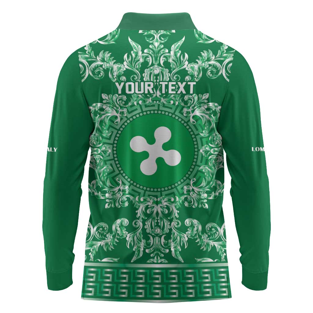 Personalized Italy Lombardy Long Sleeve Polo Shirt Baroque Motif
