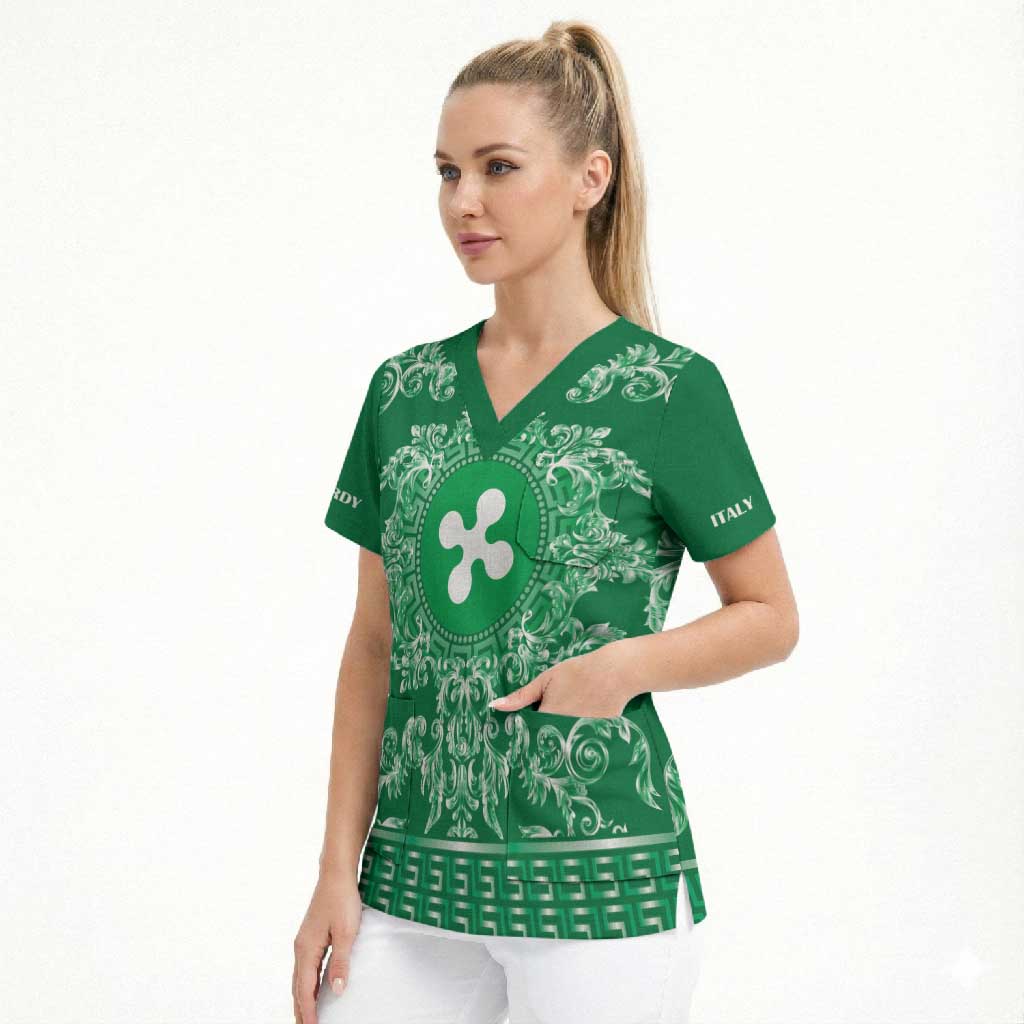 Personalized Italy Lombardy Scrub Top Baroque Motif
