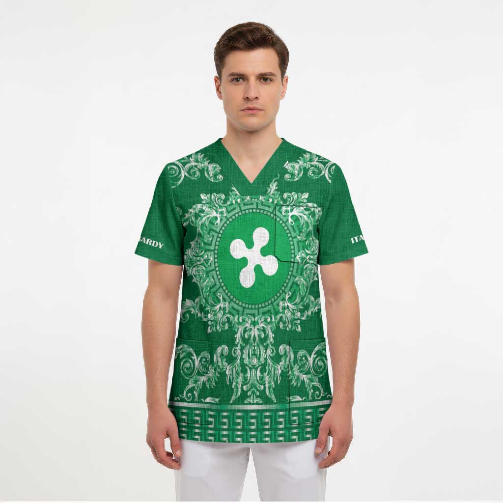 Personalized Italy Lombardy Scrub Top Baroque Motif