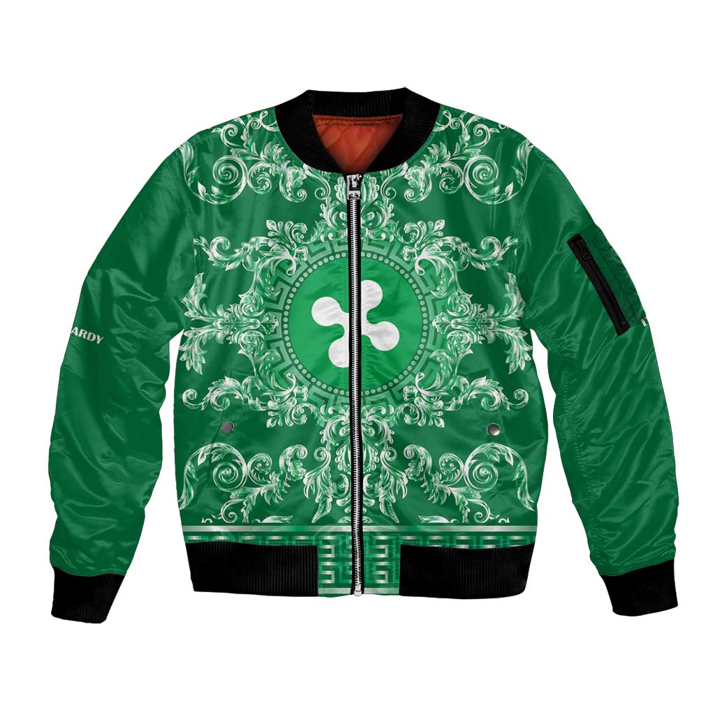 Personalized Italy Lombardy Sleeve Zip Bomber Jacket Baroque Motif