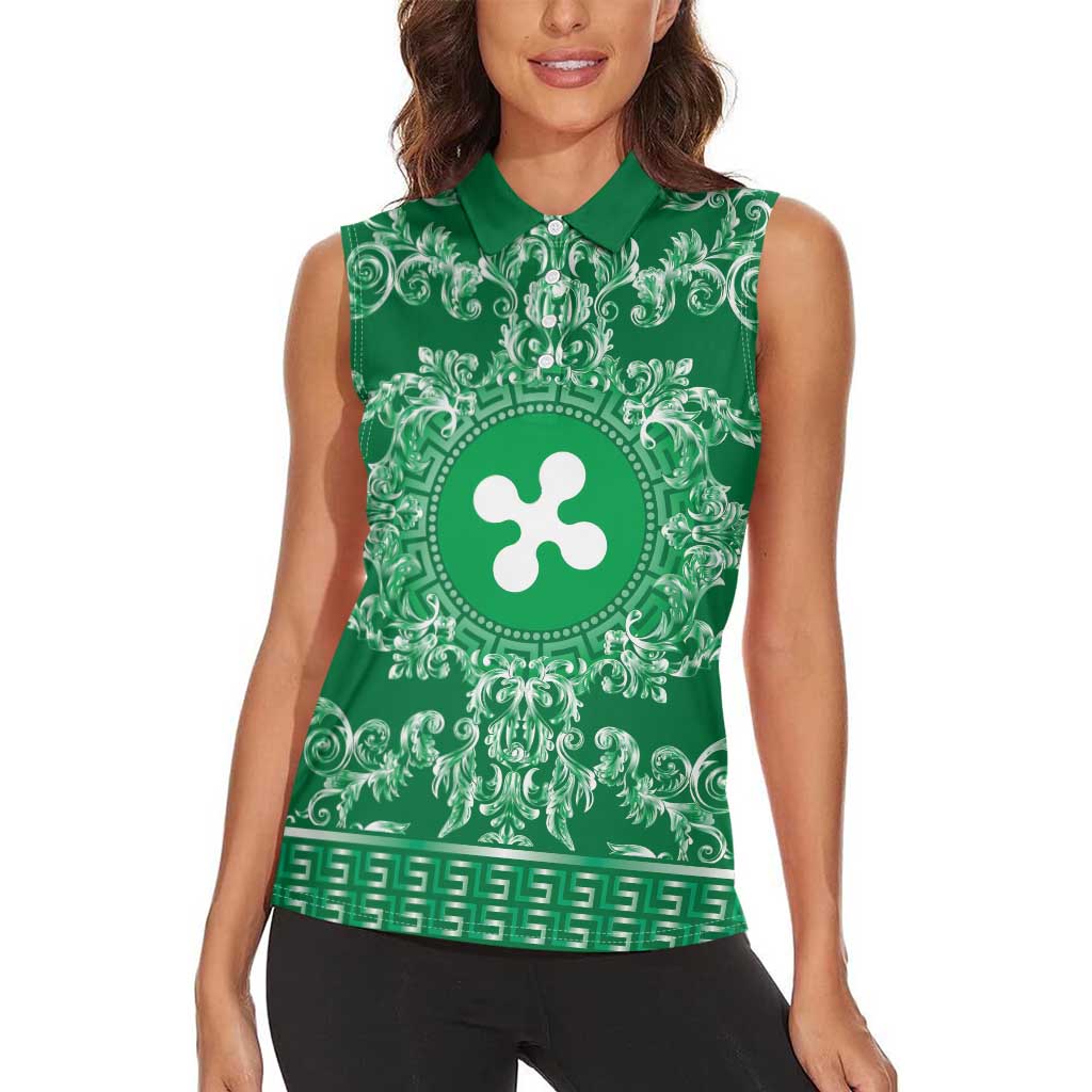 Personalized Italy Lombardy Women Sleeveless Polo Shirt Baroque Motif