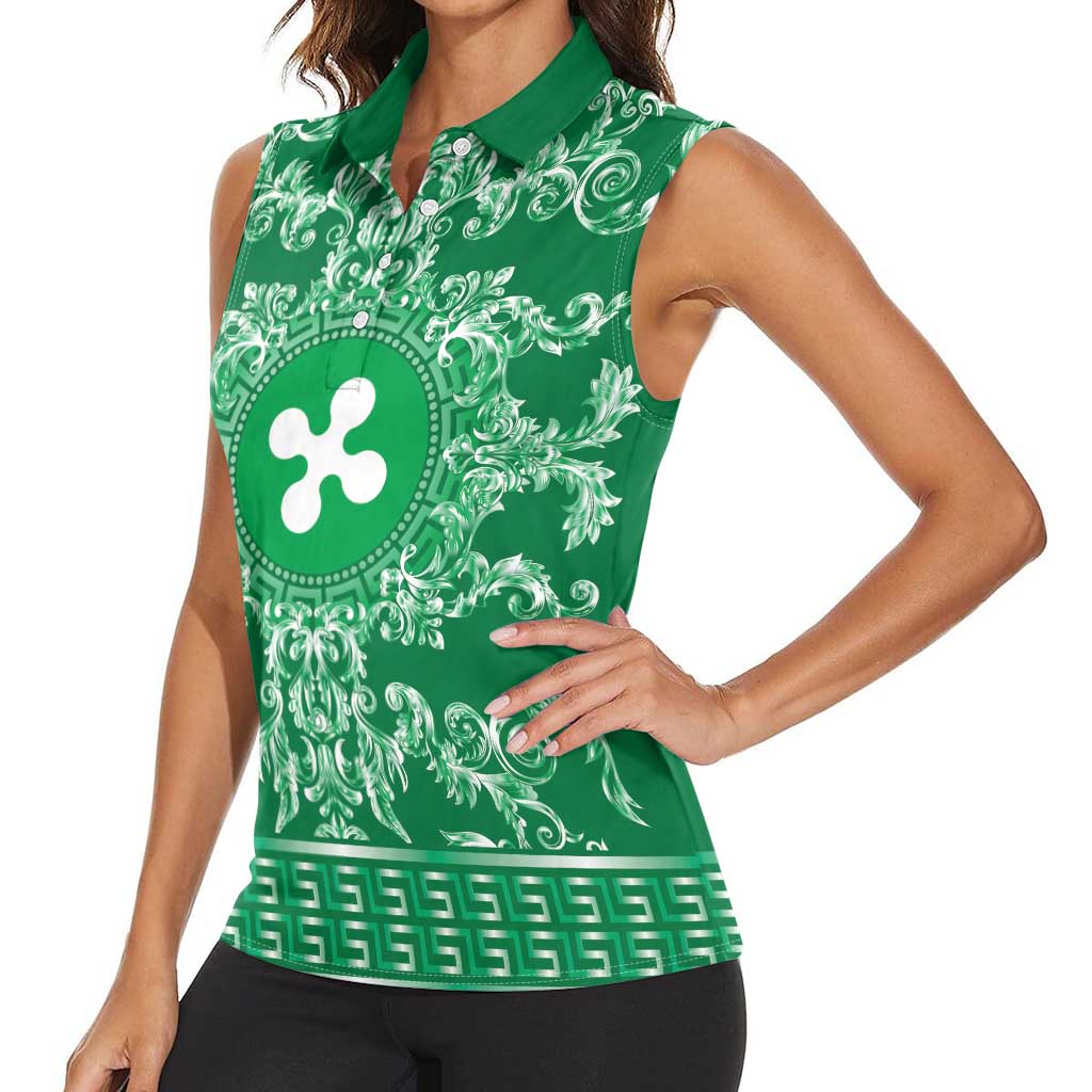 Personalized Italy Lombardy Women Sleeveless Polo Shirt Baroque Motif