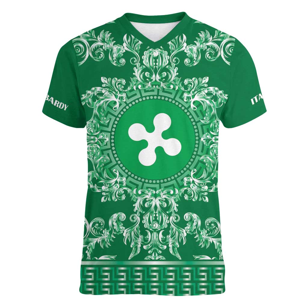 Personalized Italy Lombardy Women V-Neck T-Shirt Baroque Motif