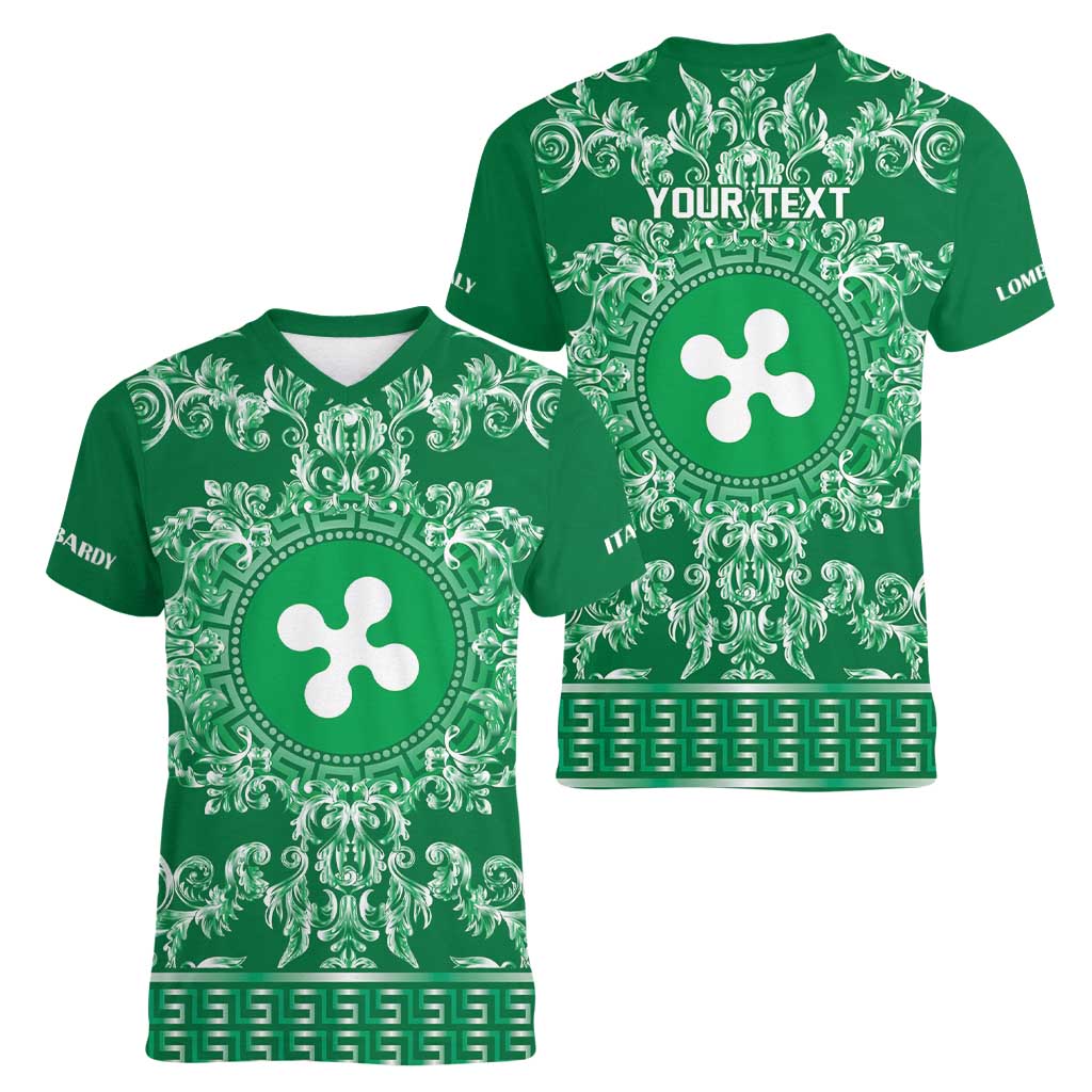 Personalized Italy Lombardy Women V-Neck T-Shirt Baroque Motif