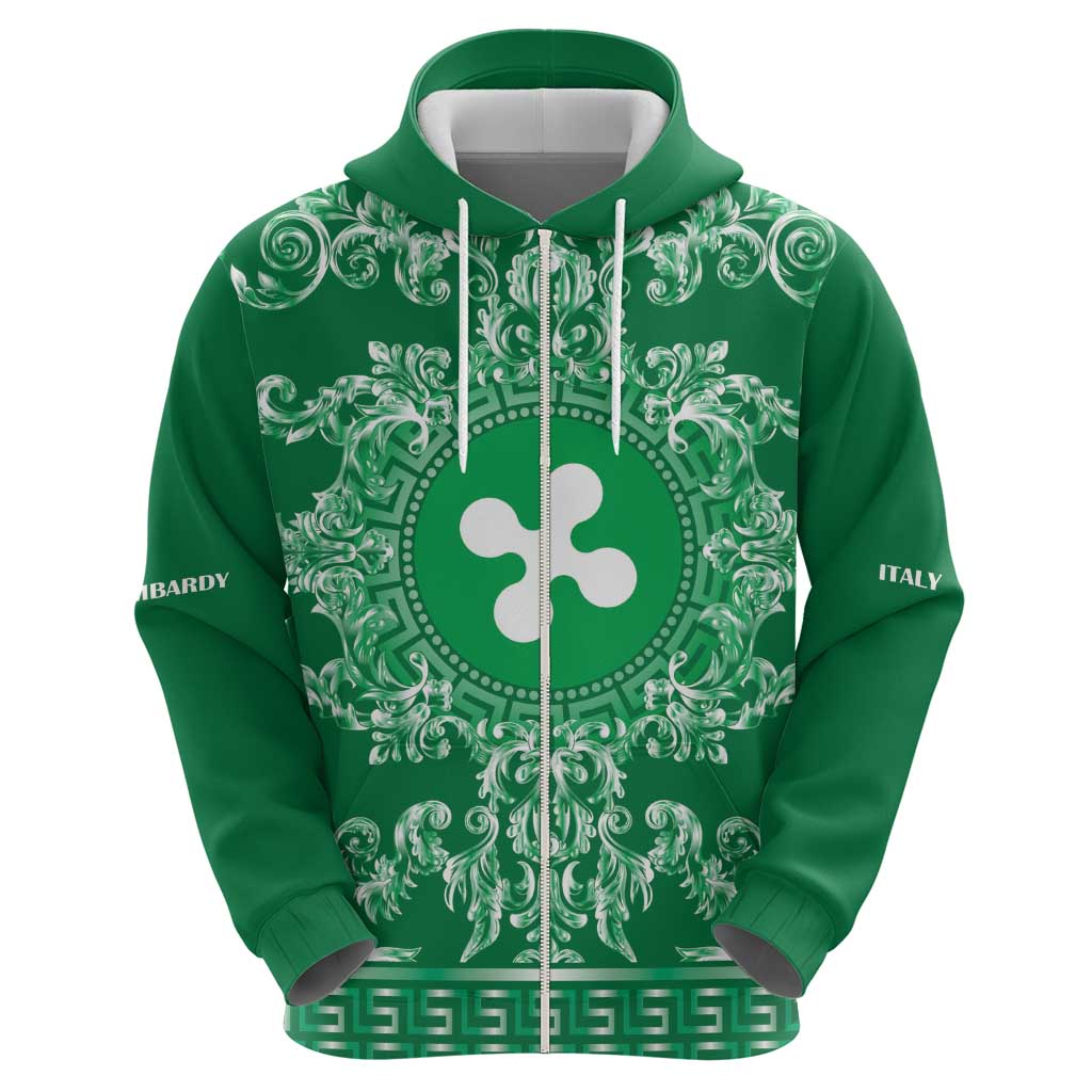 Personalized Italy Lombardy Zip Hoodie Baroque Motif