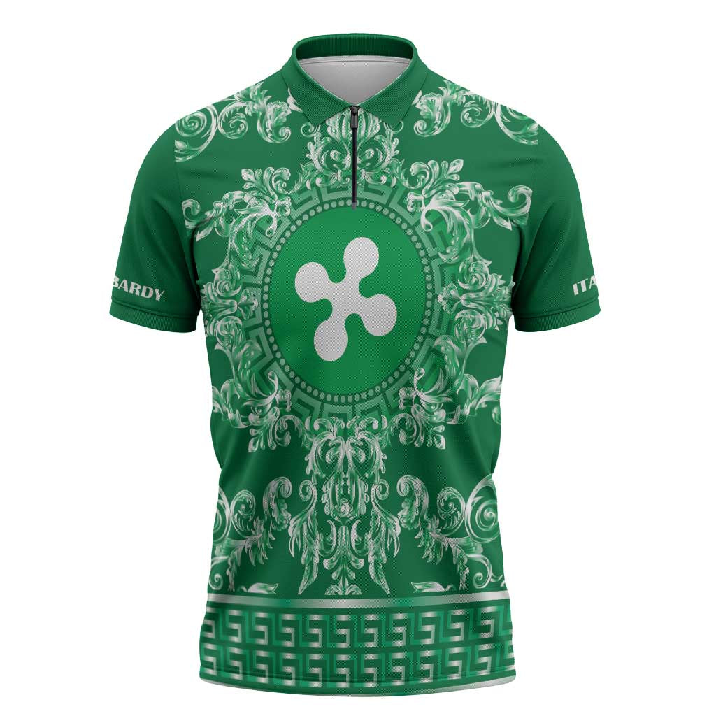 Personalized Italy Lombardy Zipper Polo Shirt Baroque Motif