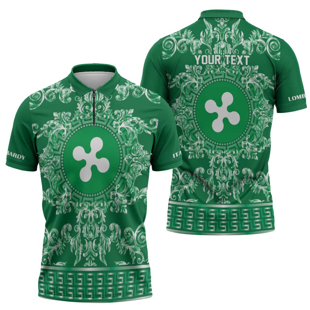 Personalized Italy Lombardy Zipper Polo Shirt Baroque Motif