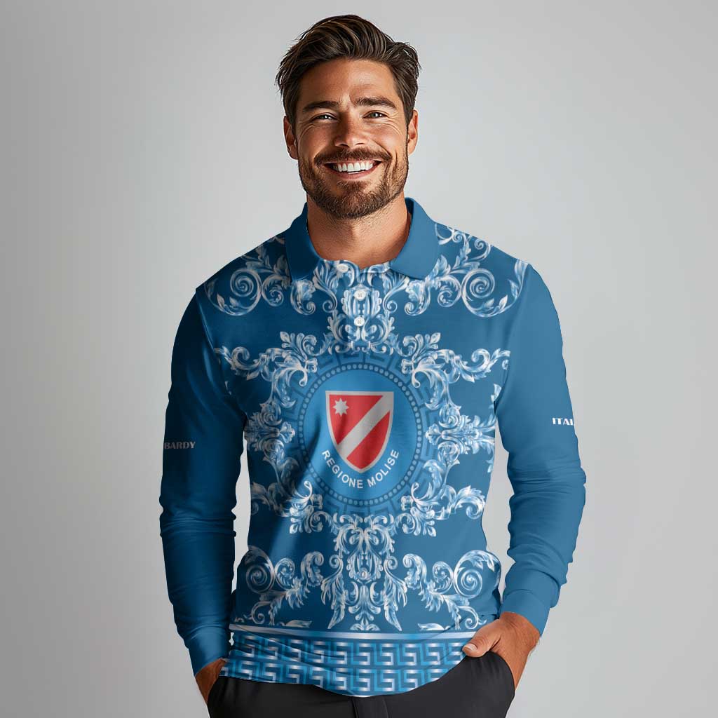 Personalized Italy Molise Long Sleeve Polo Shirt Baroque Motif