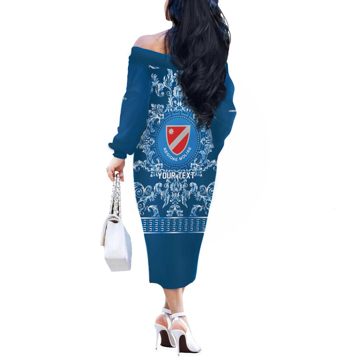 Personalized Italy Molise Off The Shoulder Long Sleeve Dress Baroque Motif