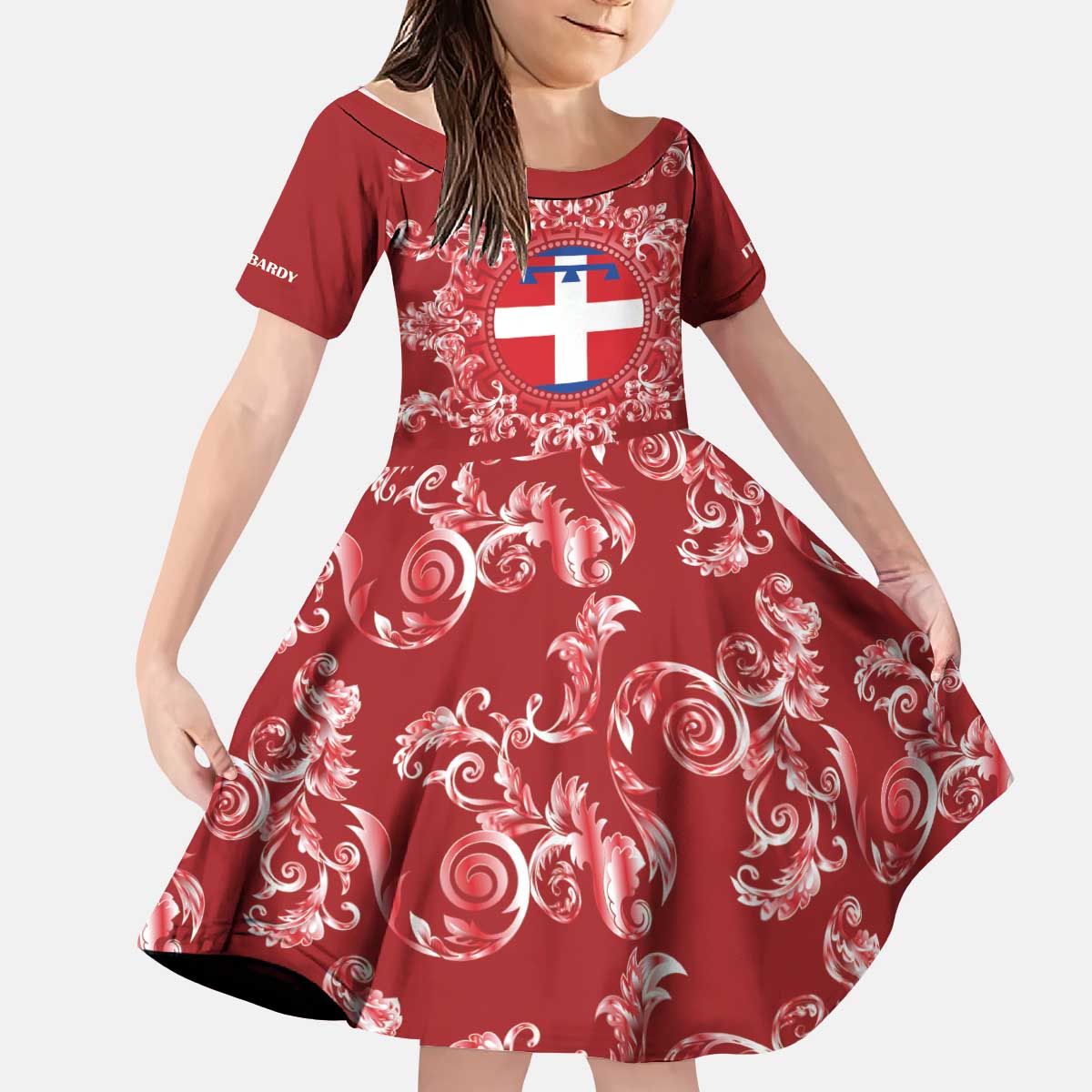 Personalized Italy Piedmont Kid Short Sleeve Dress Baroque Motif