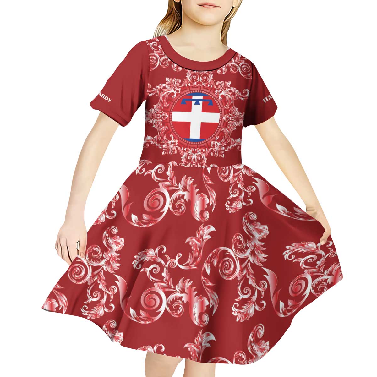 Personalized Italy Piedmont Kid Short Sleeve Dress Baroque Motif