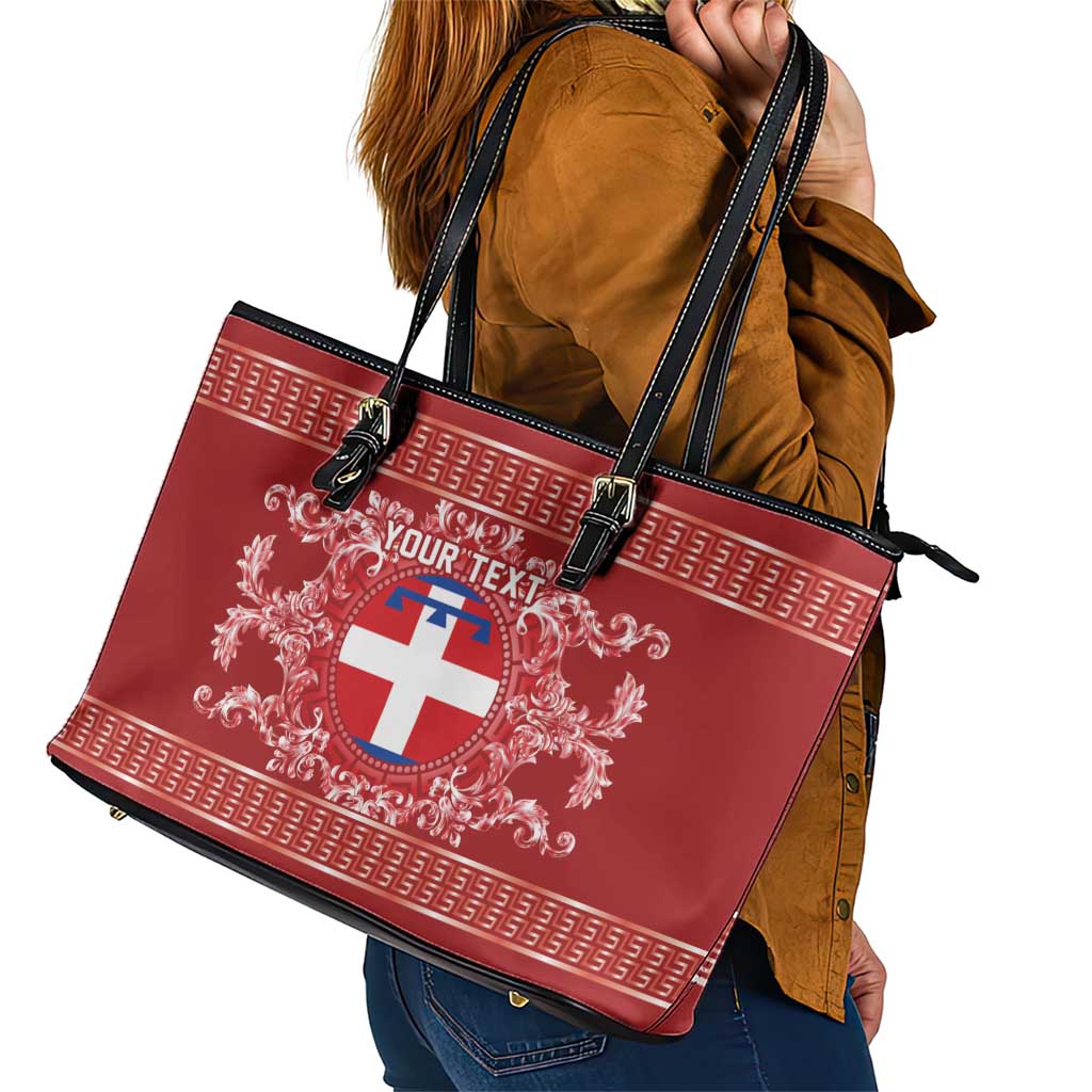 Personalized Italy Piedmont Leather Tote Bag Baroque Motif
