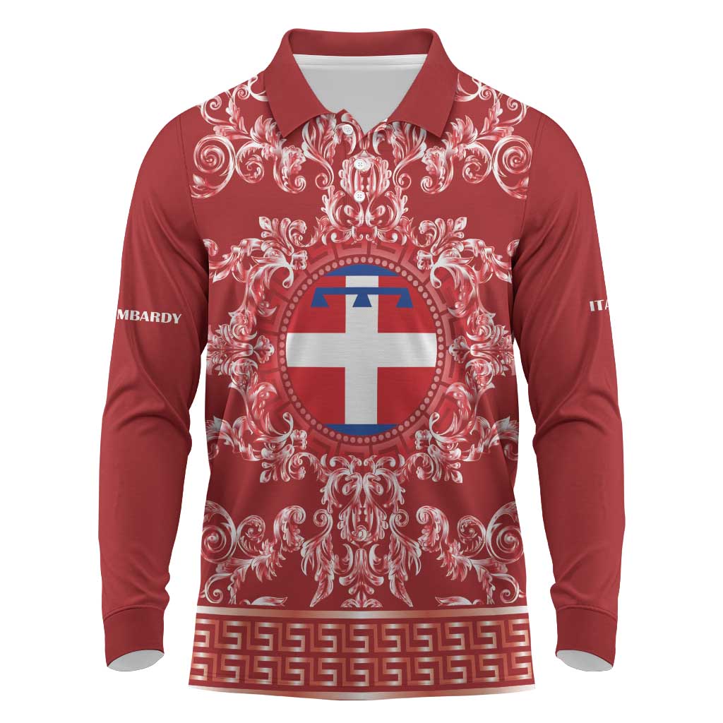 Personalized Italy Piedmont Long Sleeve Polo Shirt Baroque Motif