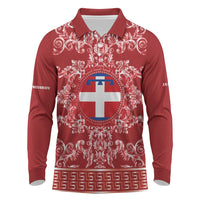 Personalized Italy Piedmont Long Sleeve Polo Shirt Baroque Motif