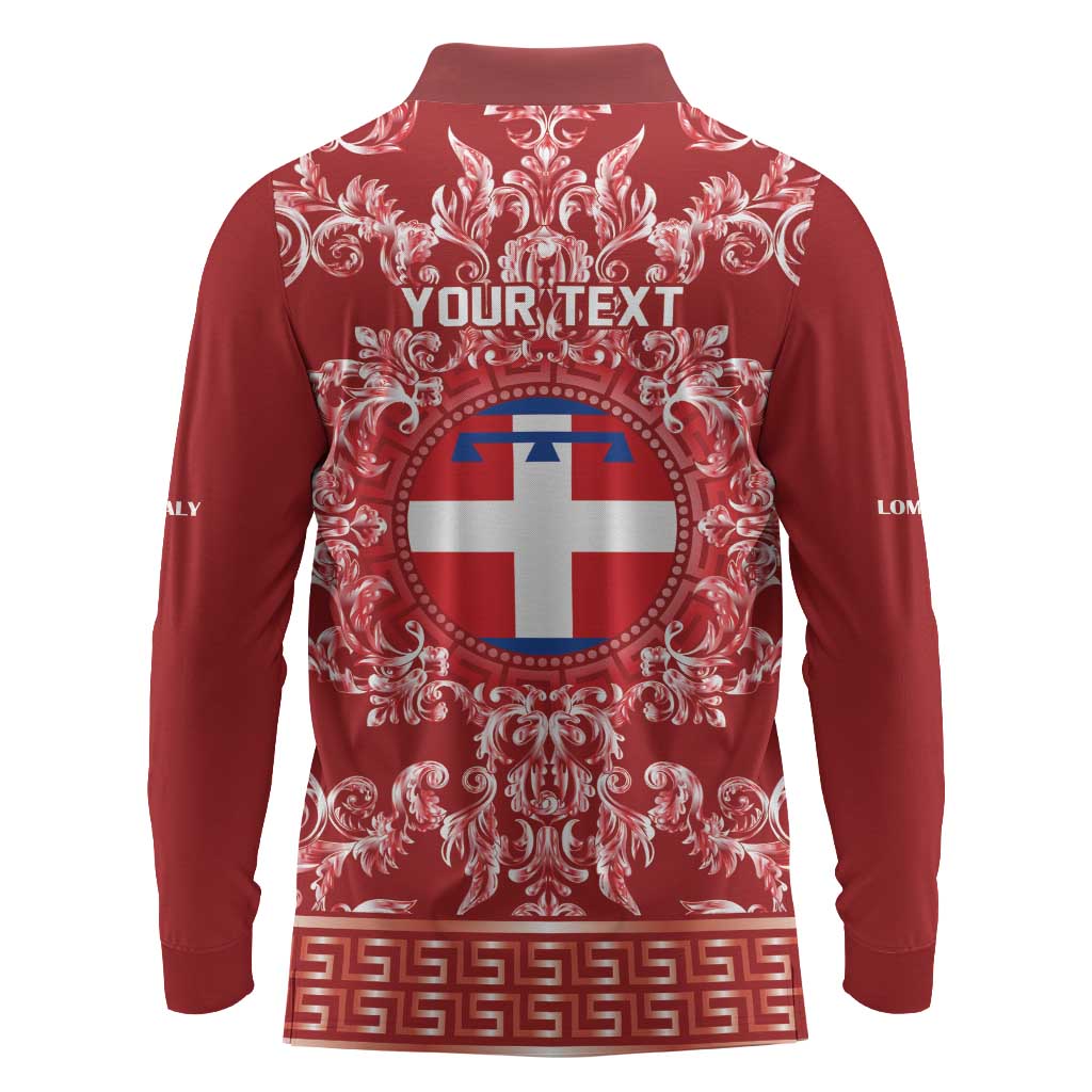 Personalized Italy Piedmont Long Sleeve Polo Shirt Baroque Motif