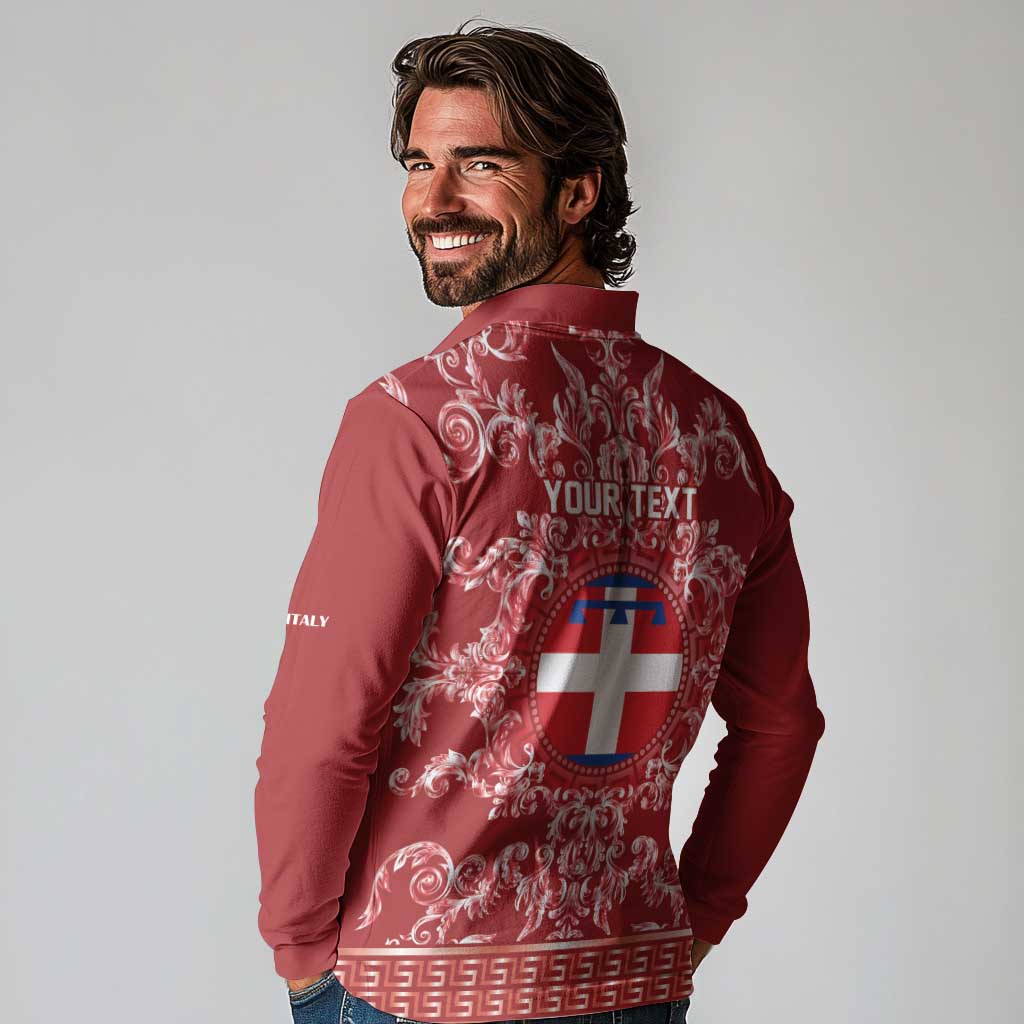 Personalized Italy Piedmont Long Sleeve Polo Shirt Baroque Motif