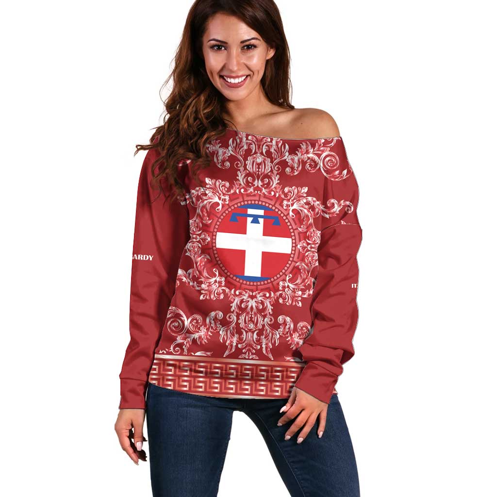Personalized Italy Piedmont Off Shoulder Sweater Baroque Motif