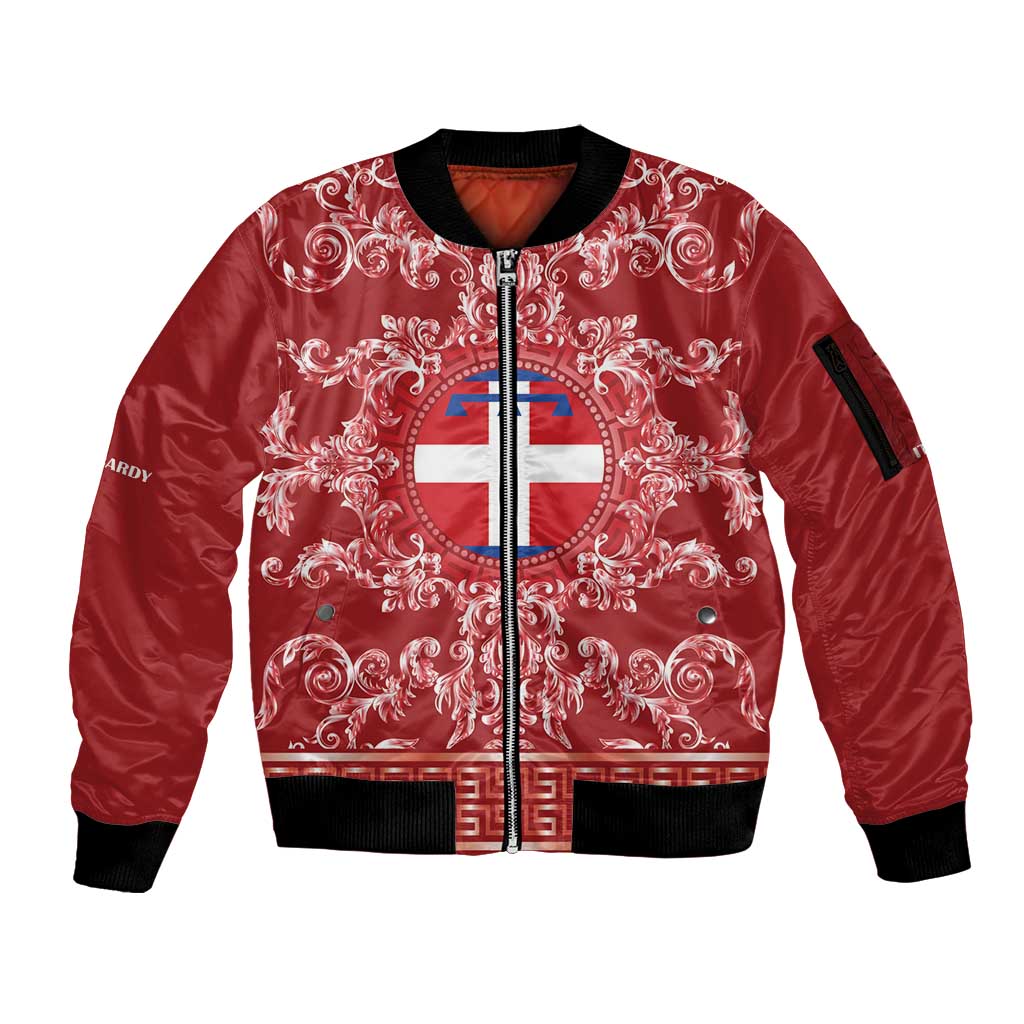 Personalized Italy Piedmont Sleeve Zip Bomber Jacket Baroque Motif