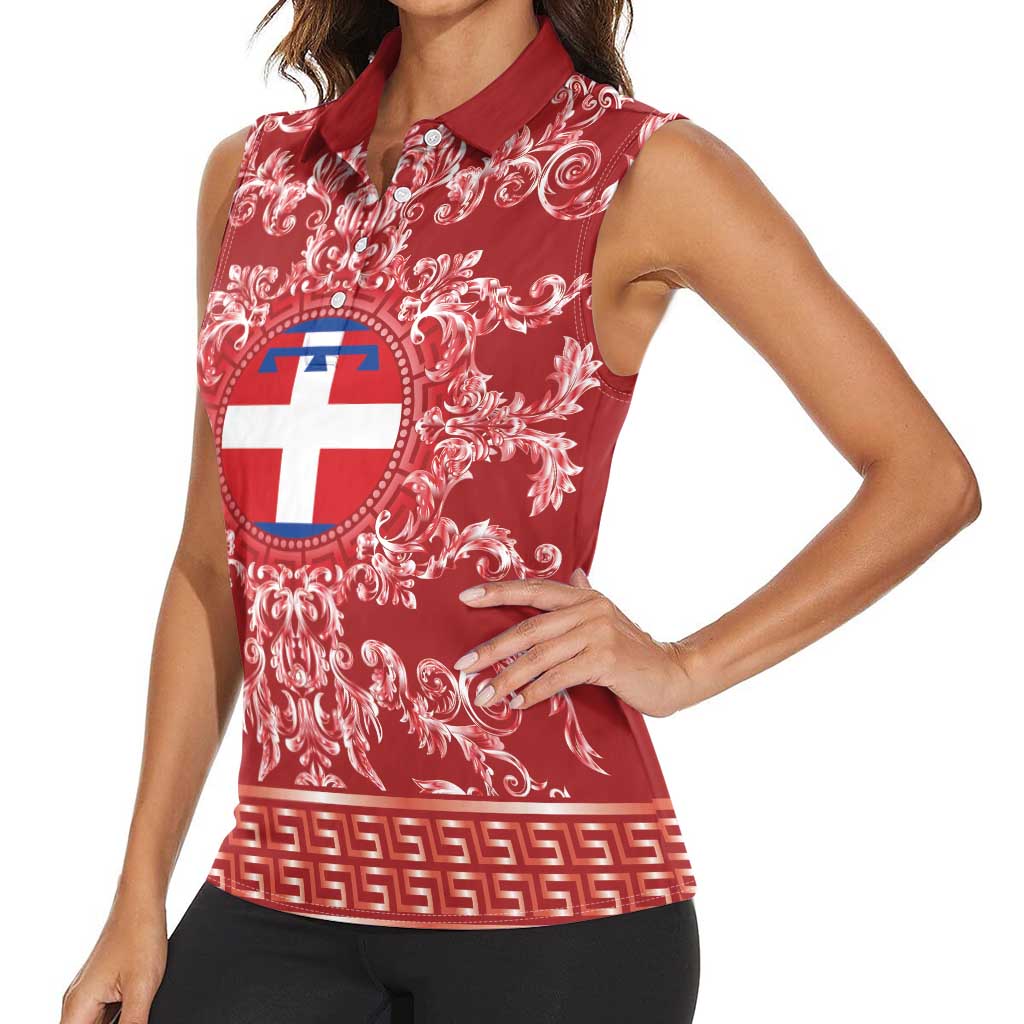 Personalized Italy Piedmont Women Sleeveless Polo Shirt Baroque Motif