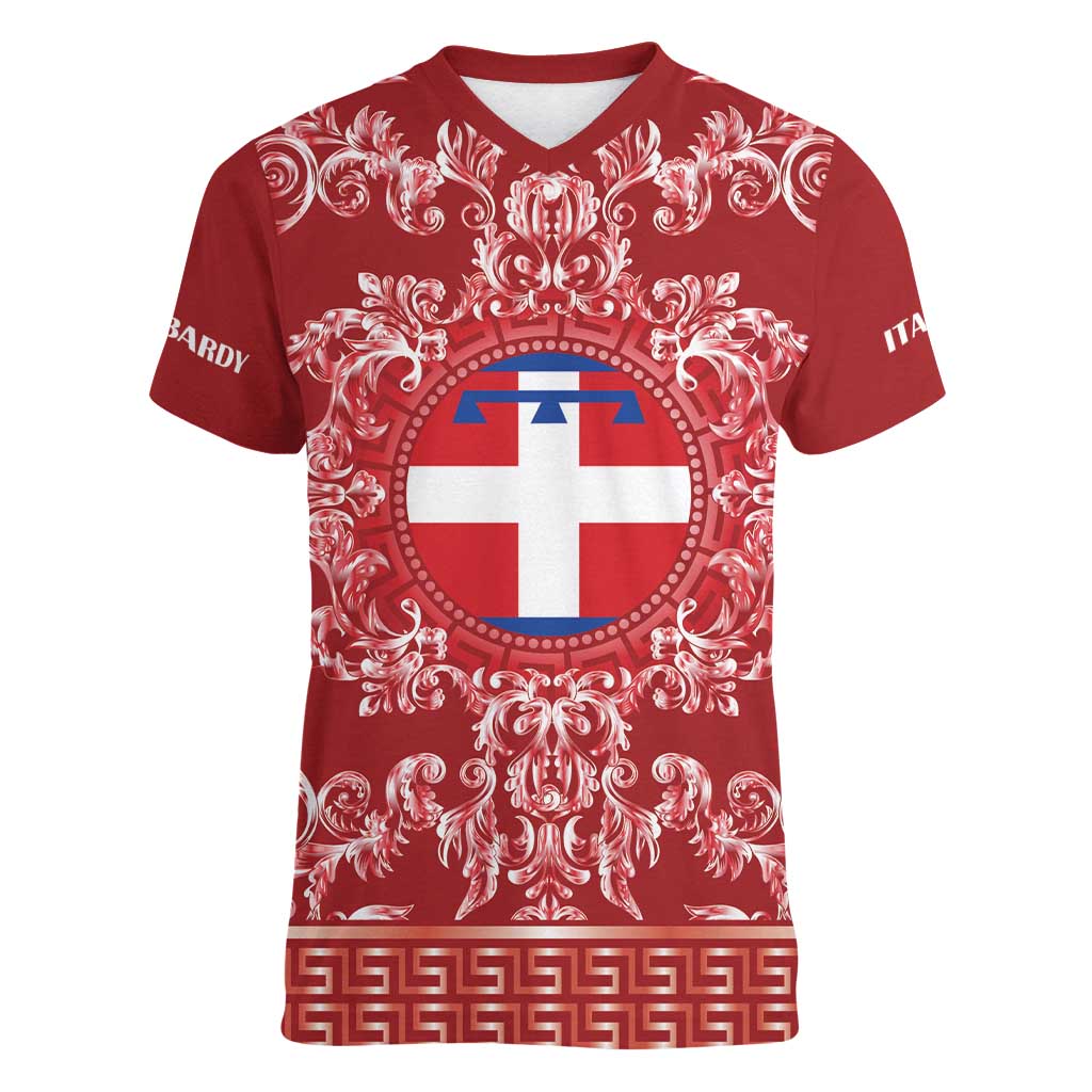 Personalized Italy Piedmont Women V-Neck T-Shirt Baroque Motif