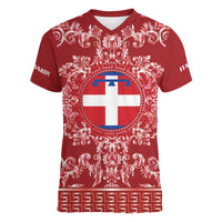 Personalized Italy Piedmont Women V-Neck T-Shirt Baroque Motif