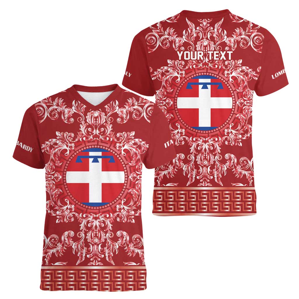Personalized Italy Piedmont Women V-Neck T-Shirt Baroque Motif