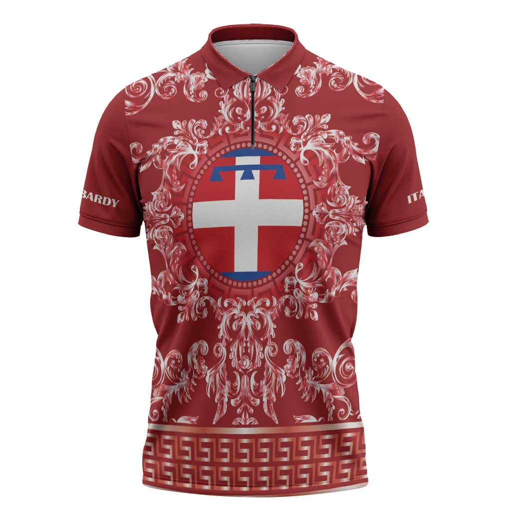 Personalized Italy Piedmont Zipper Polo Shirt Baroque Motif