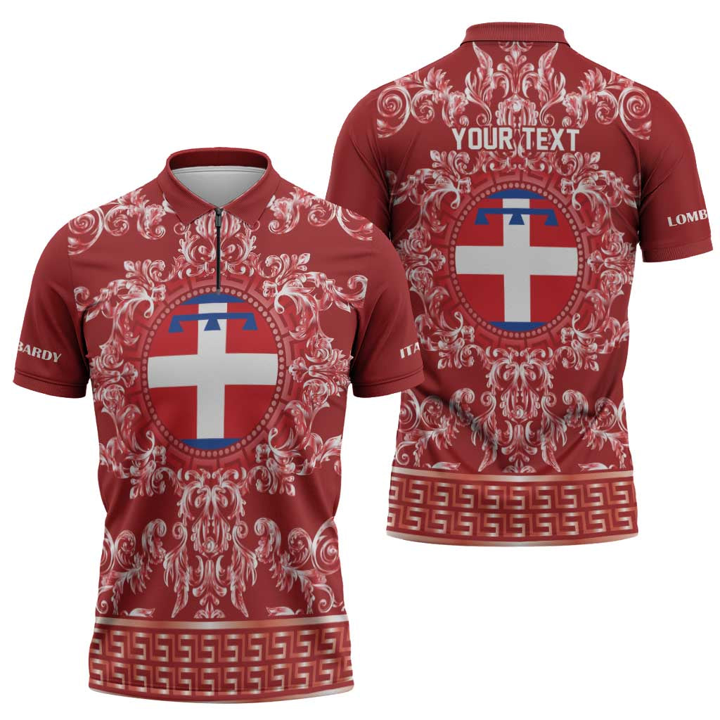 Personalized Italy Piedmont Zipper Polo Shirt Baroque Motif