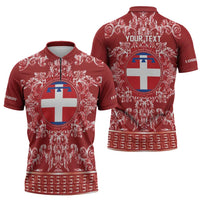 Personalized Italy Piedmont Zipper Polo Shirt Baroque Motif