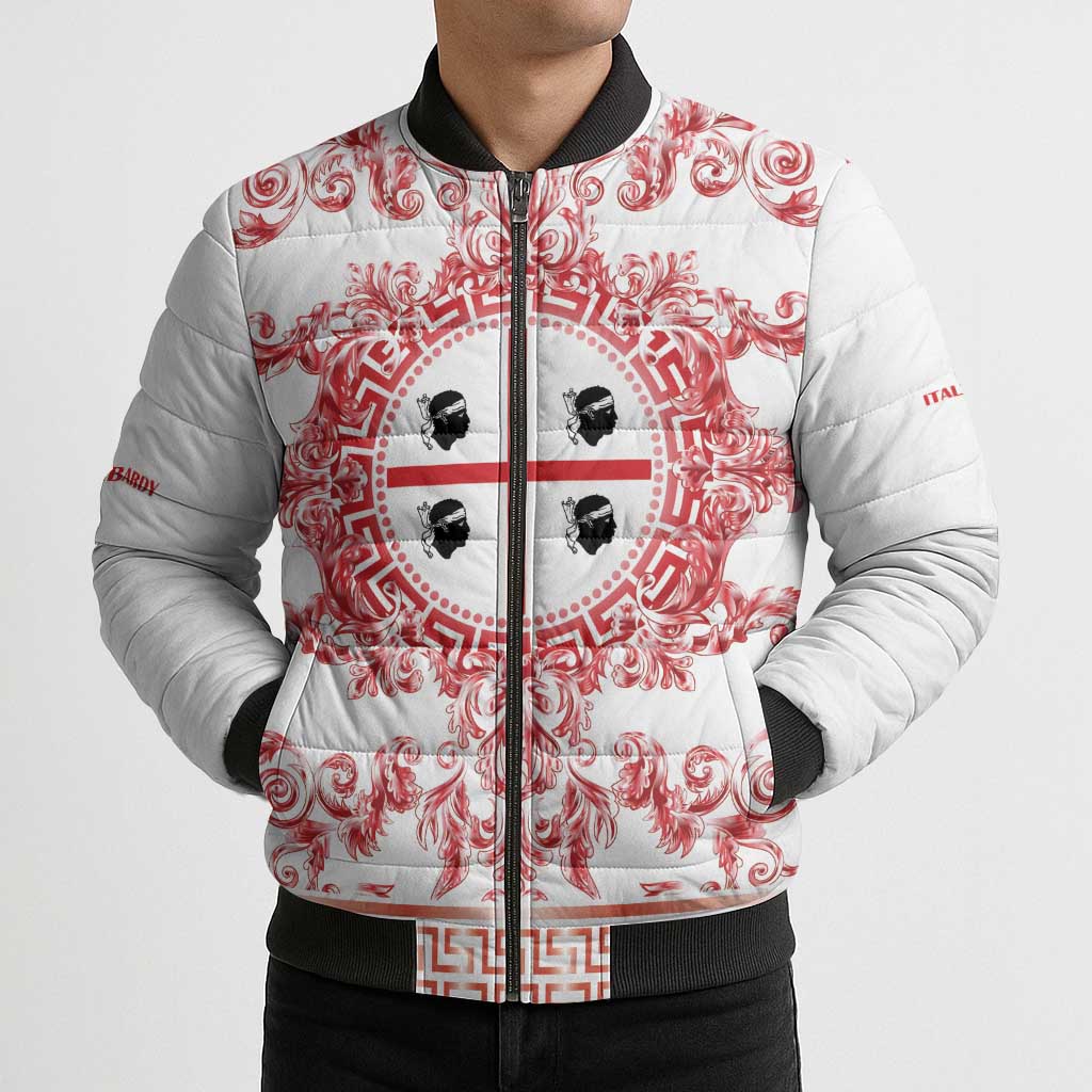 Personalized Italy Sardinia Bomber Puffer Jacket Baroque Motif